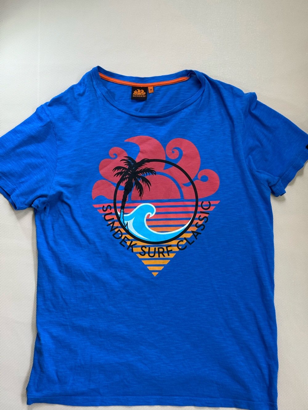 Sundek Surf Classic Blue Graphic T-Shirt Wave Palm Tree Logo Men’s Medium Cotton
